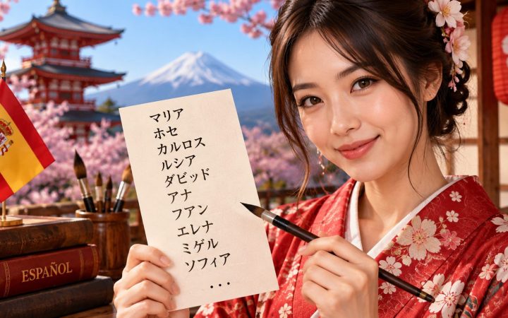 50 nombres españoles escritos en japonés, uno por uno