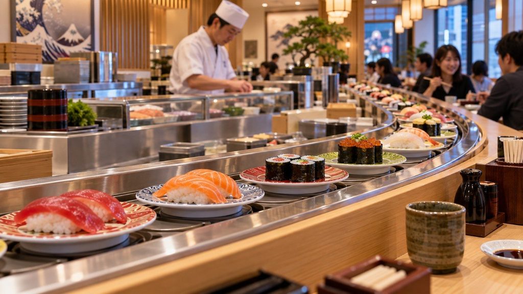El kaiten-zushi actual no siempre tiene sushi girando delante de ti